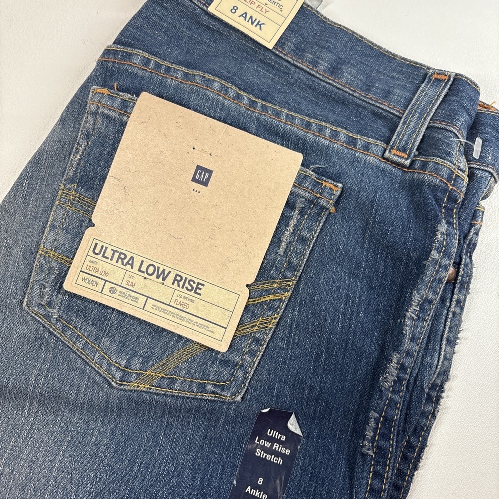 Gap 1969 Jeans Womens Flare Low Rise Slim Stretch Denim Size‎ 8 Short Destructed